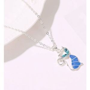 BLUE OPAL N SAPPHIRE ON SILVER CAT NECKLACE
